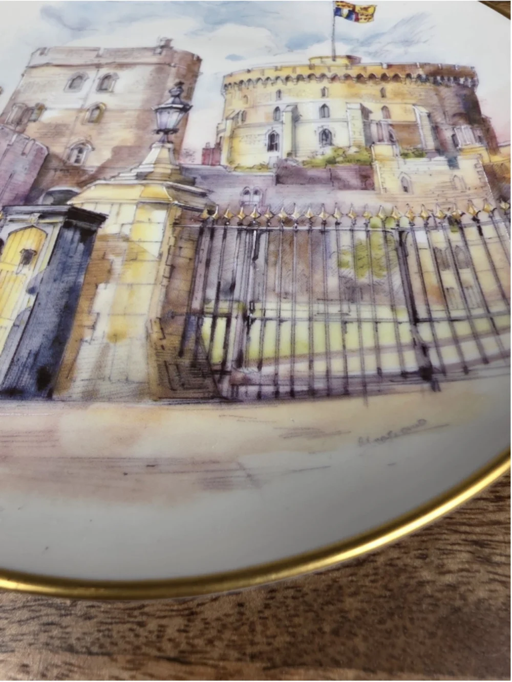 VTG Gloria Bayreuth Old English Castle Plates England Set 4 Germany 24K Gold